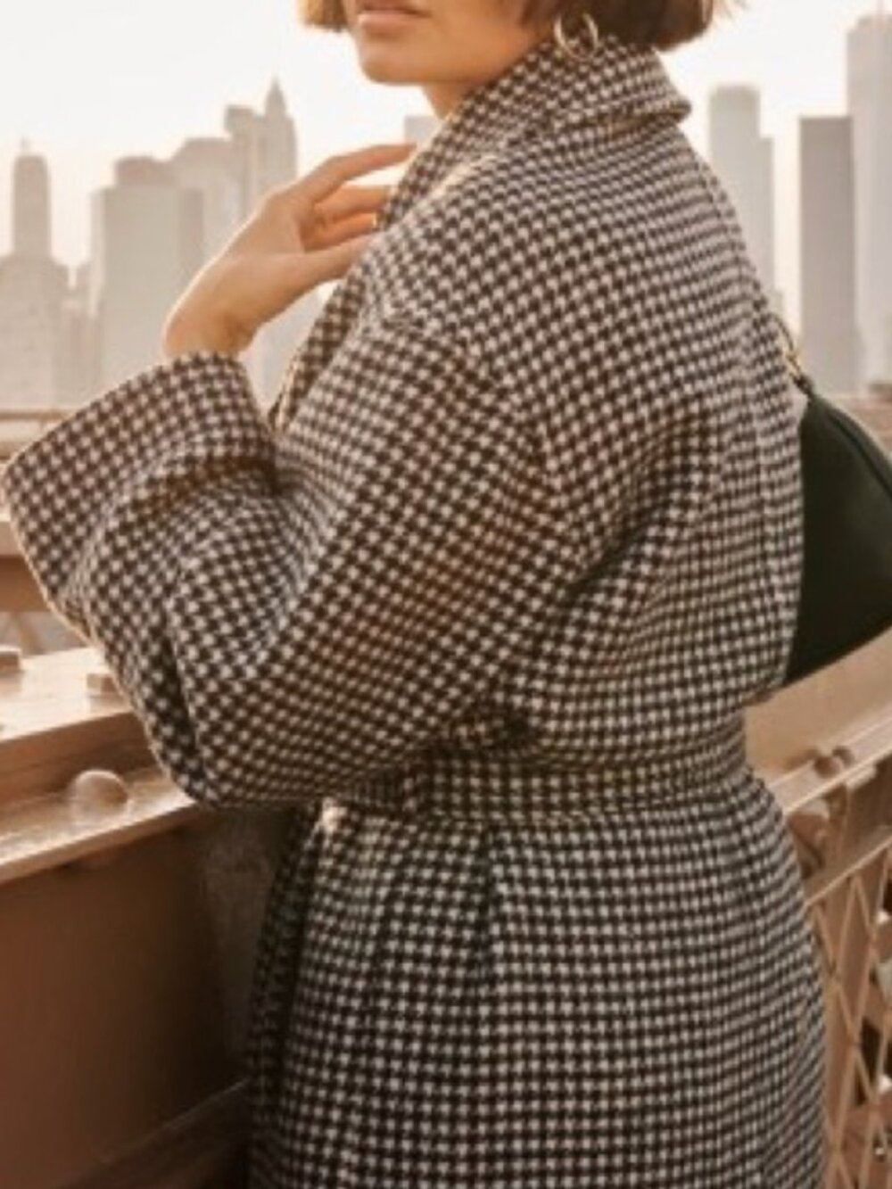 Slouchy Belted Wool-Blend Houndstooth Coat